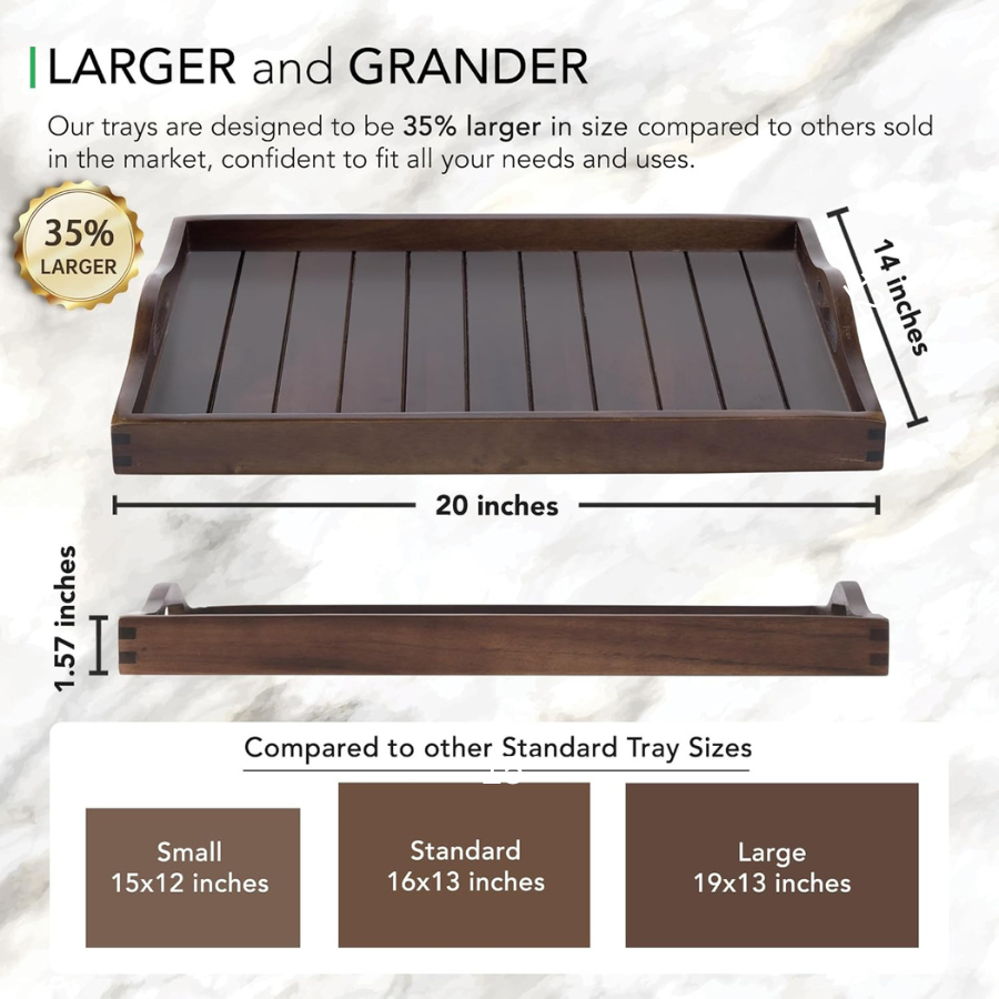 carpentray wooden serving tray with handles 20 x 14 inch (color brown)