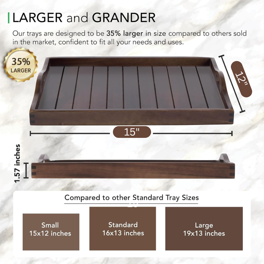 Carpentray Wooden Serving Tray with Handles 15x 12 inch (Color Brown)