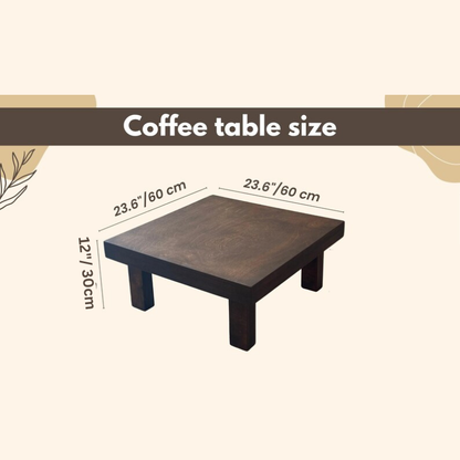 carpentray 24x24 inch square wooden coffee table