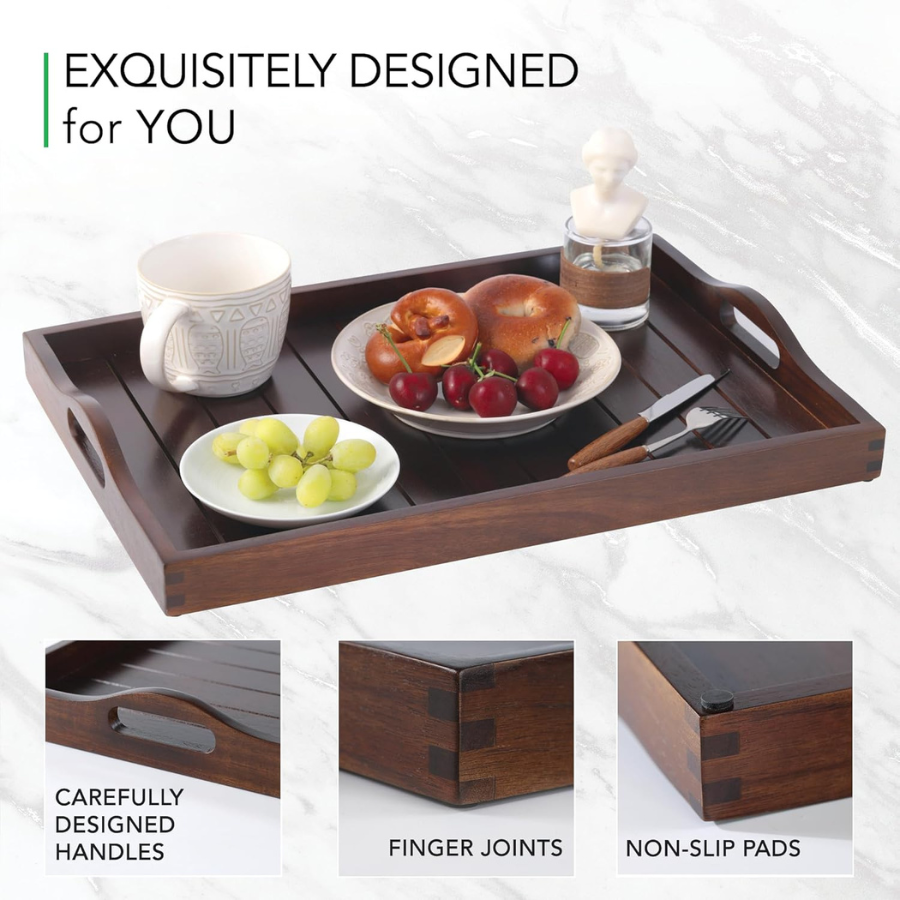 carpentray wooden serving tray with handles 15x 12 inch (color brown)
