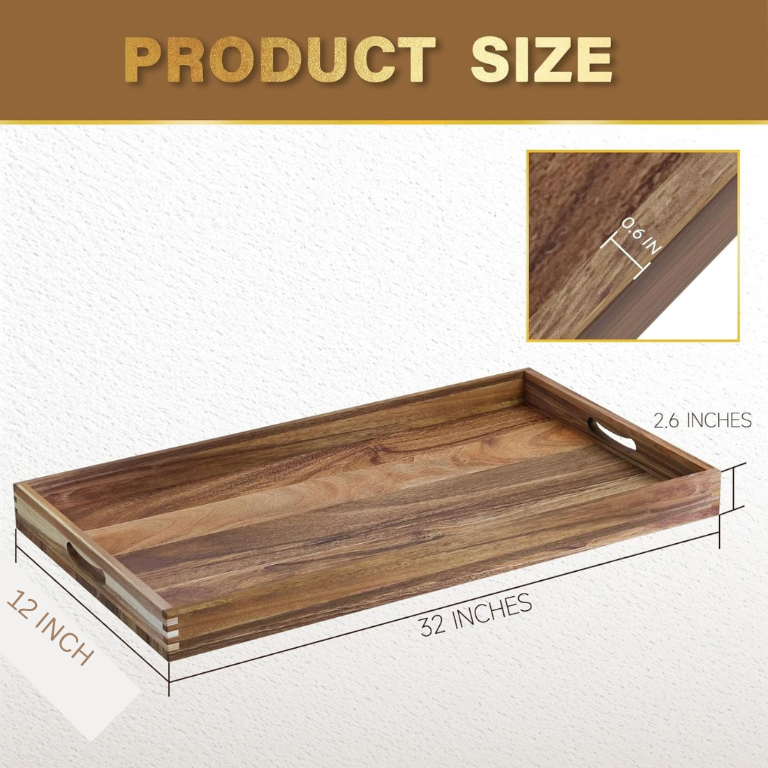 carpentray extra large ottoman tray, 32 x 18 inches wooden serving tray