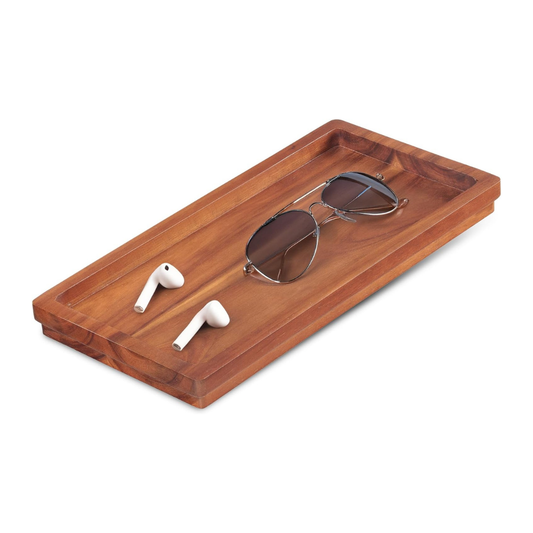 Carpentray Wood Valet Tray & Catchall (11.9x6x1 inch) - Wooden Desk Organizer for Office Supplies