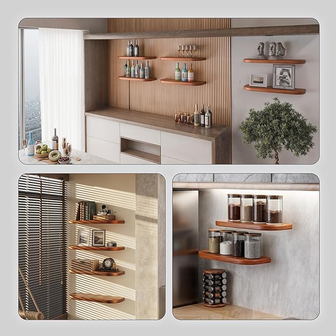 Carpentray Wood Floating Shelves Wall Mounted (Round Edge)
