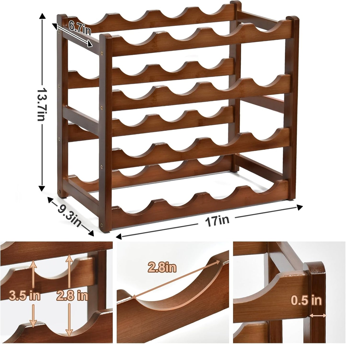 Carpentray Wooden Wine Rack, Tier Free Standing 16 Bottles Wines Storage