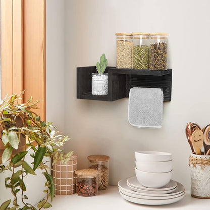 carpentray wooden black toilet paper holder with shelf - wall mount toilet paper holder storage rack for tissue rolls, rustic bathroom washroom decor black