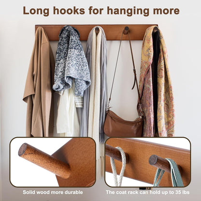 carpentray 2 pack coat rack wall mount, 17 inch coat hooks for hanging, wooden wall hooks rack coat hanger for purse clothes jacket backpack in entryway mudroom bathroom kitchen