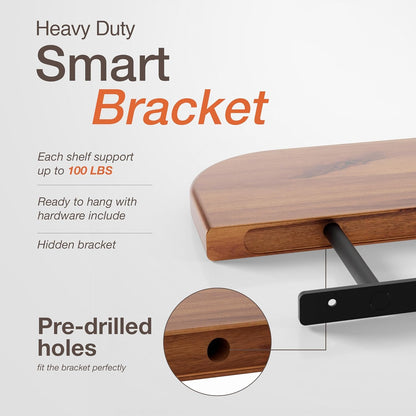 carpentray wood floating shelves wall mounted (round edge)
