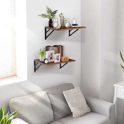 carpentray 2 pc deep floating shelves ; 12 inch deep wall mounted  (rustic brown)
