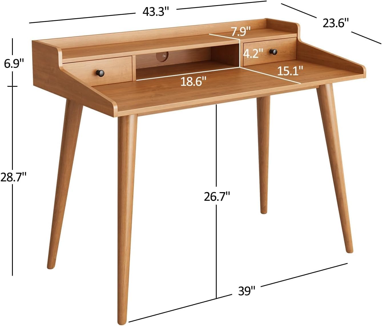 Century Modern Desk, 43" Wood Home Office Writing Computer