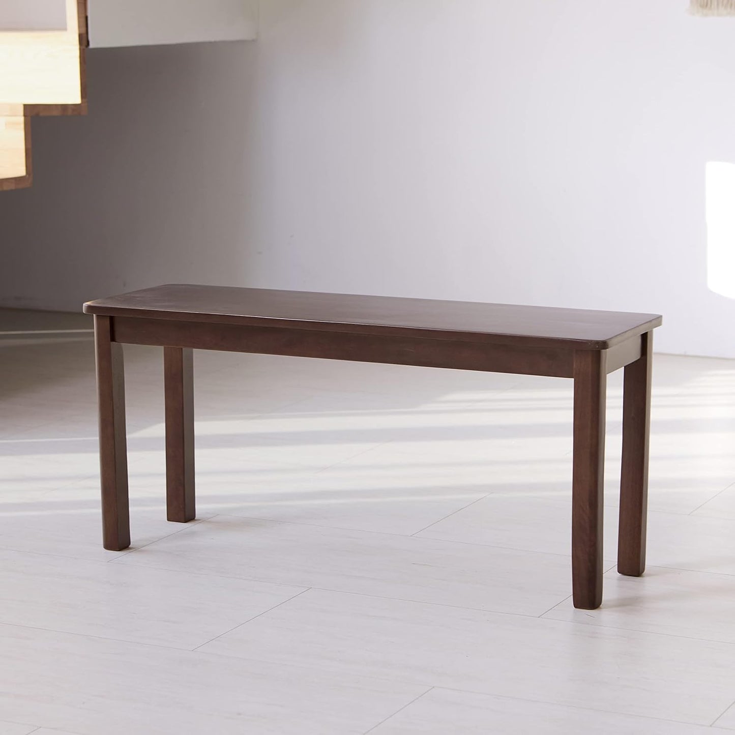 Carpentray 37.4" Wooden Dining Bench/Small Modern Farmhouse Malaysian Oak Wood Bench (Walnut)