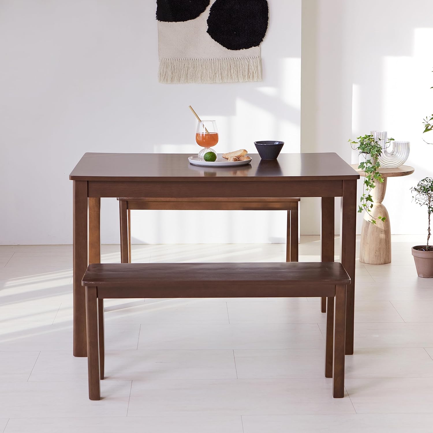carpentray 37.4" wooden dining bench/small modern farmhouse malaysian oak wood bench (walnut)