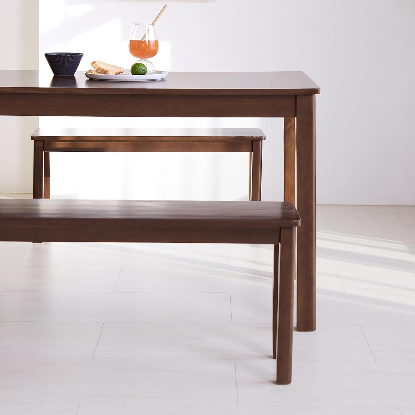 Carpentray 37.4" Wooden Dining Bench/Small Modern Farmhouse Malaysian Oak Wood Bench (Walnut)