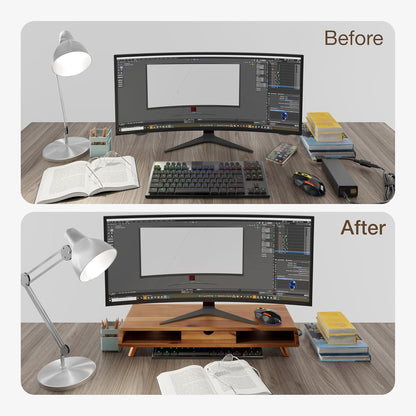 carpentray acacia wood monitor stand with drawer - wooden monitor riser for desk - computer monitor stand