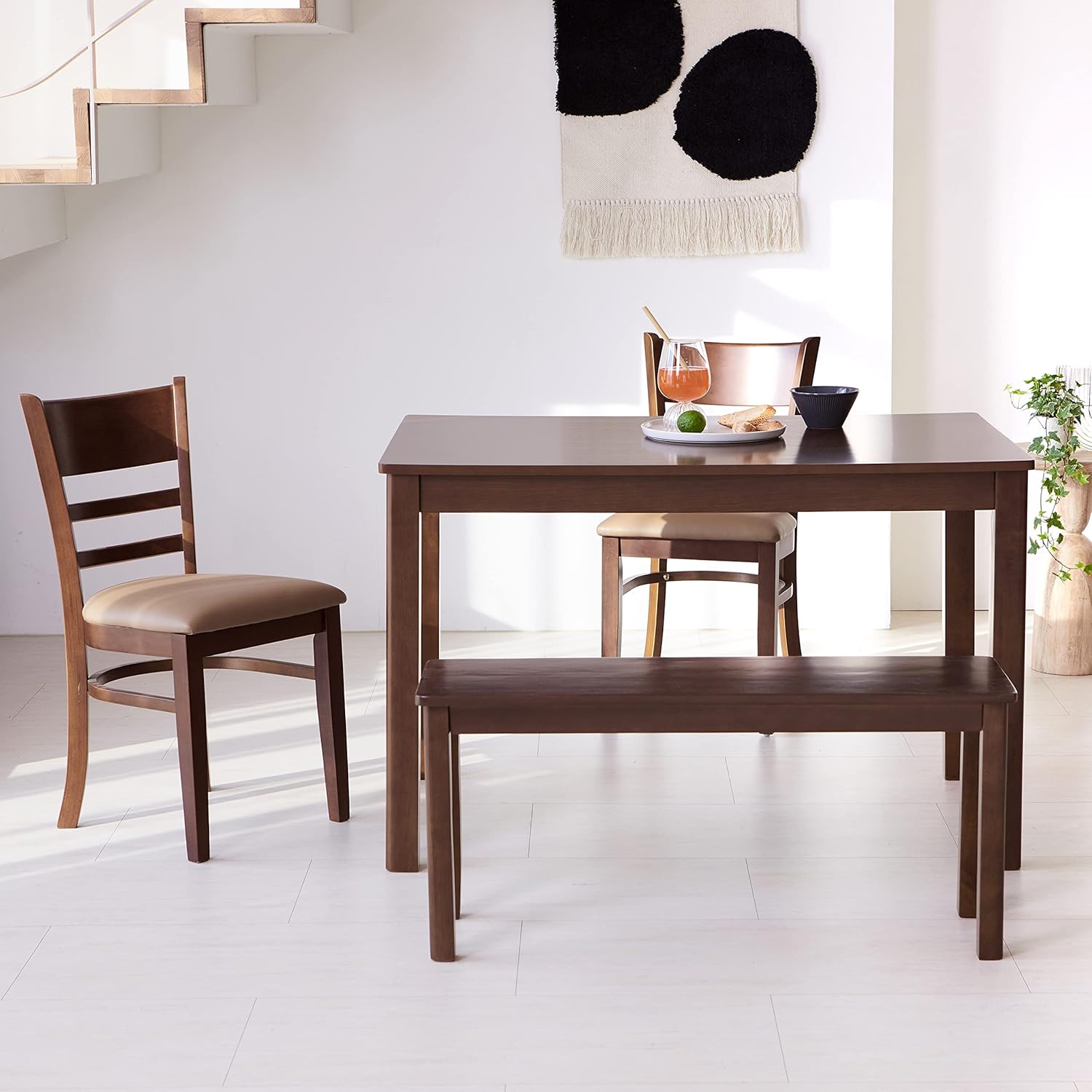carpentray 37.4" wooden dining bench/small modern farmhouse malaysian oak wood bench (walnut)