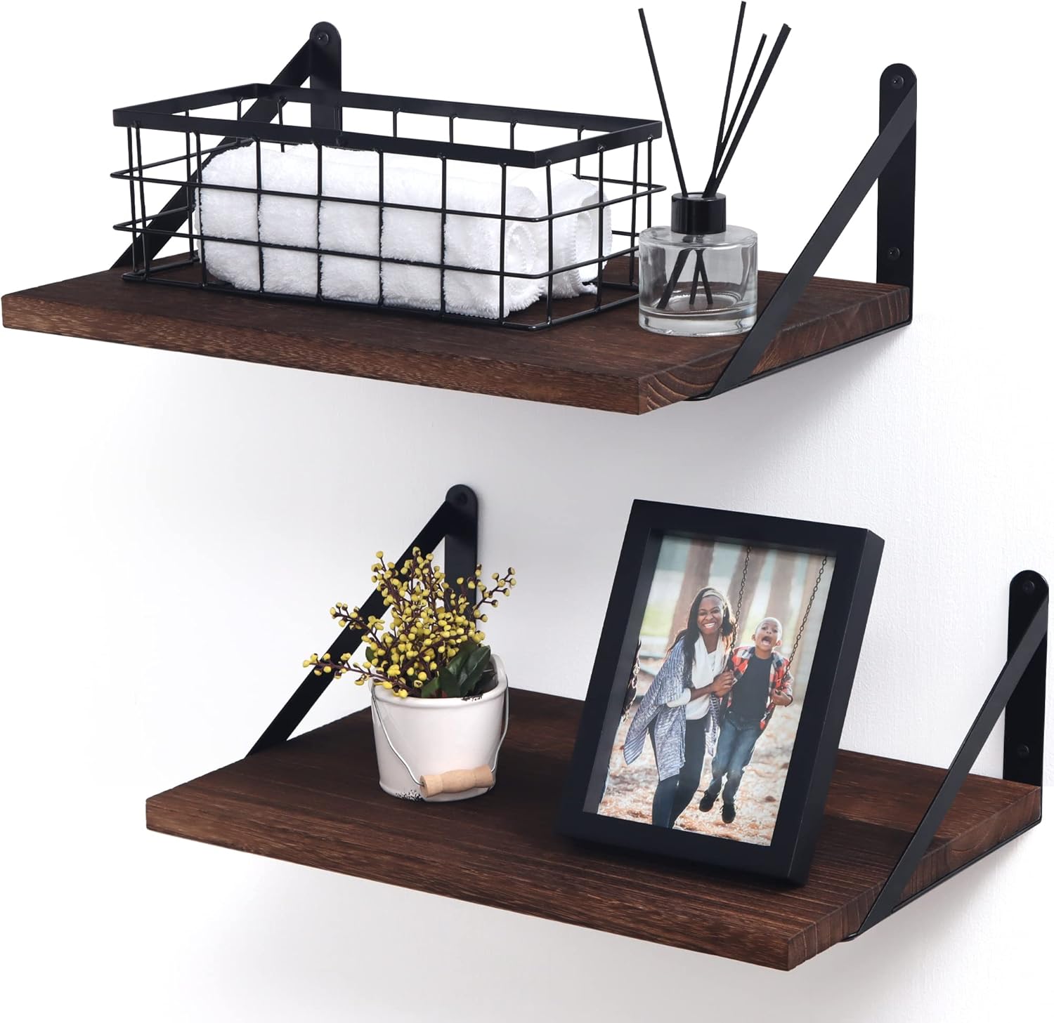 carpentray floating shelves 12 inch deep, rustic wood wall mounted shelves set of 2