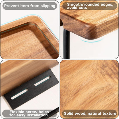 carpentray black toilet paper holder with storage shelf wooden,bathroom toilet tissue roll holder wall mount with adhesive& screw for phone candle wipes planter pot