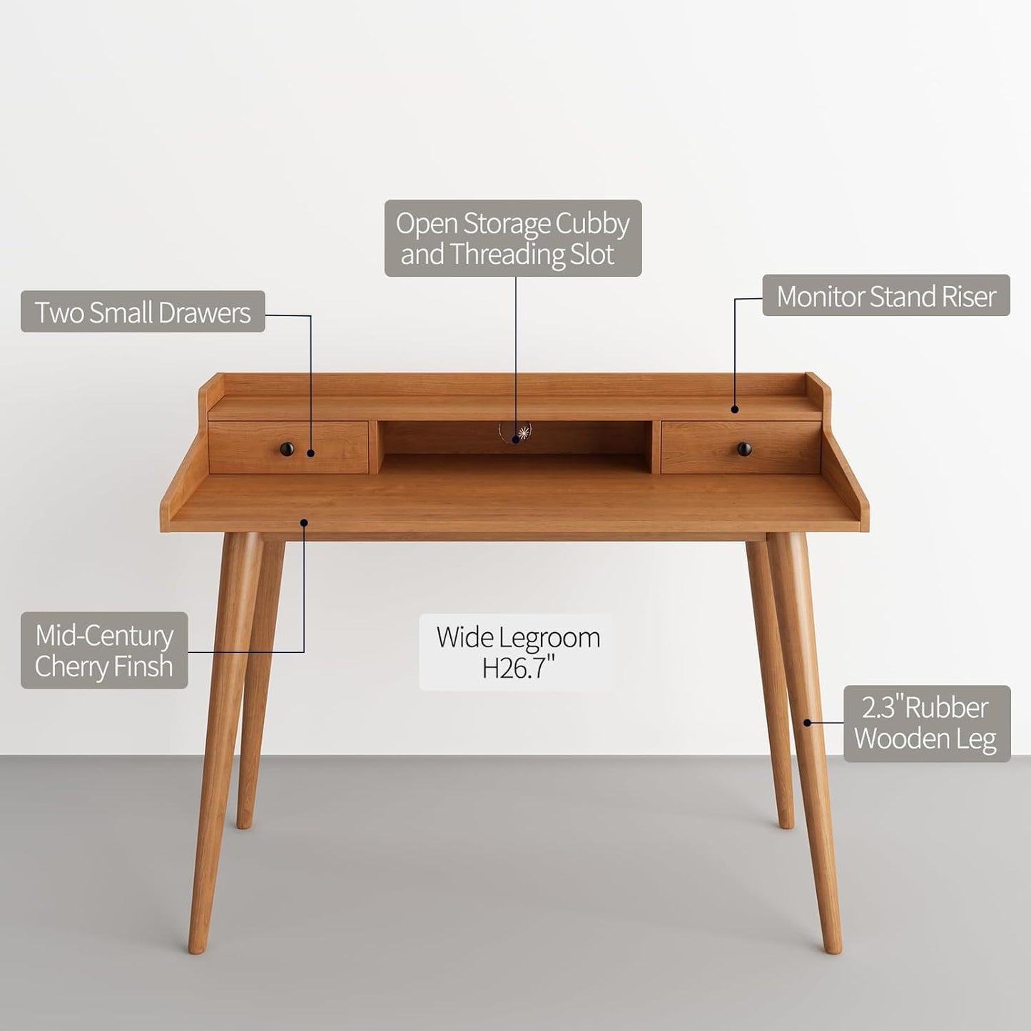 Century Modern Desk, 43" Wood Home Office Writing Computer