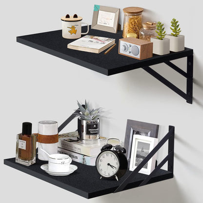 carpentray set of 2 deep floating shelves wall decor shelving (black)