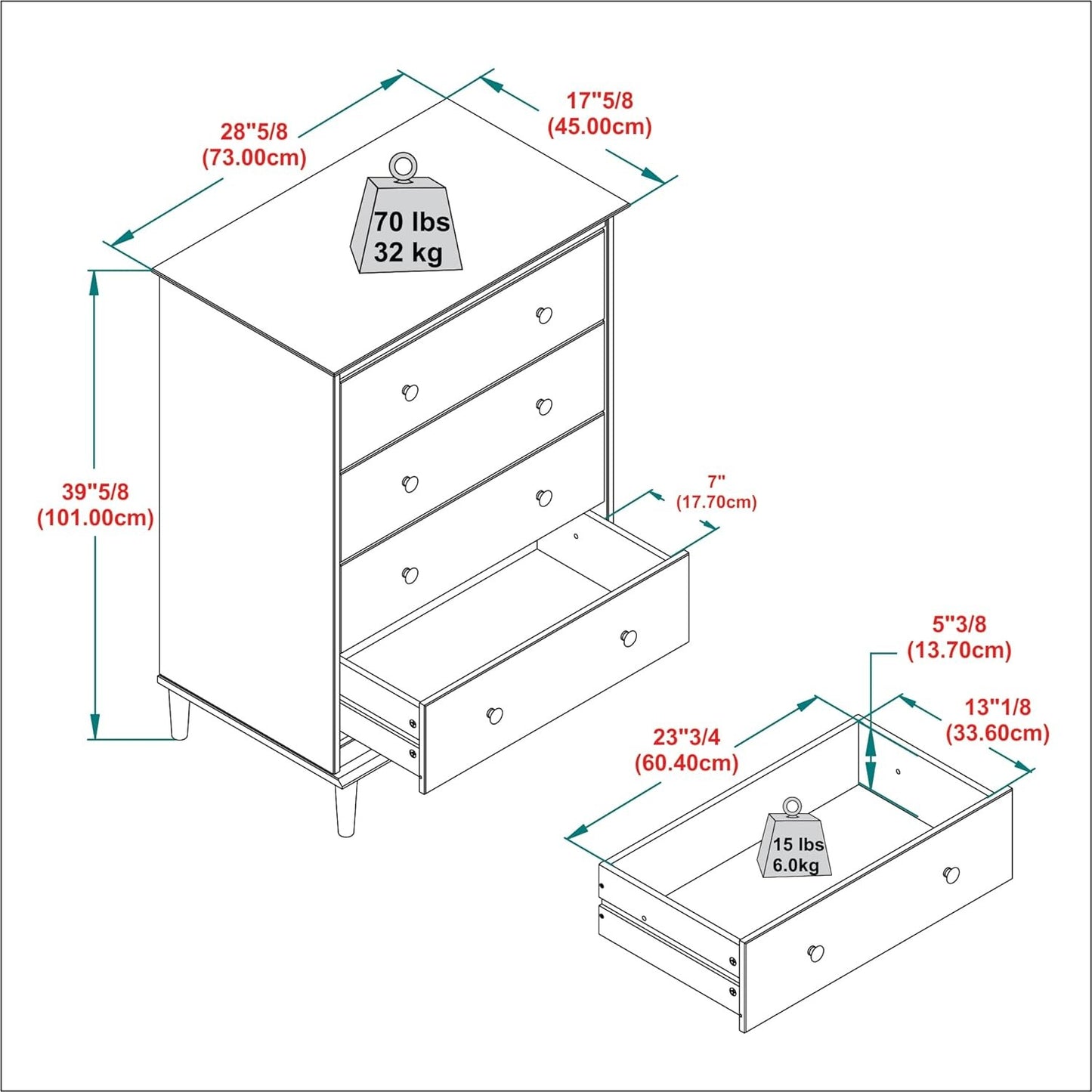 Carpentray Wooden Chest of Drawers (4 Drawers)