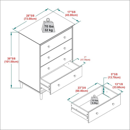 carpentray wooden chest of drawers (4 drawers)