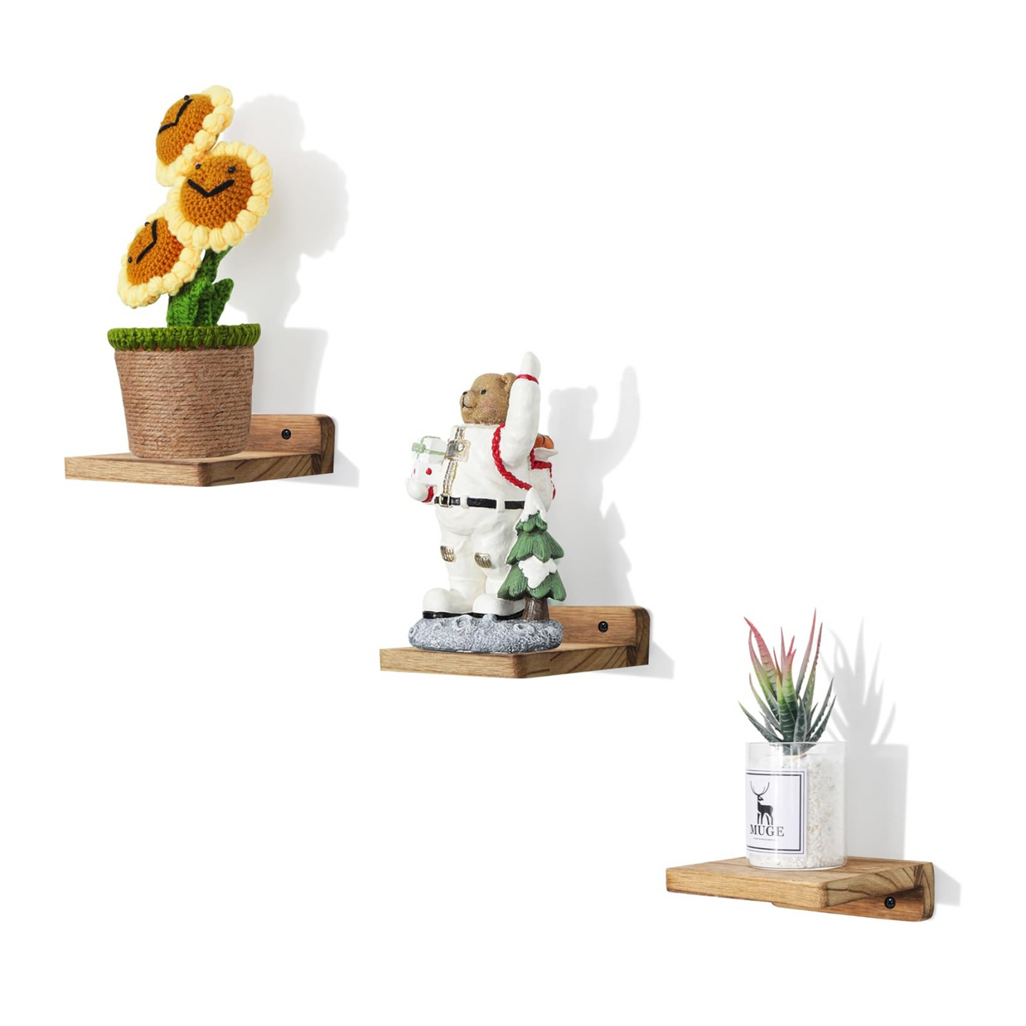 Carpentray Wooden Mini Wall Shelf Set of 3 (Light Brown)