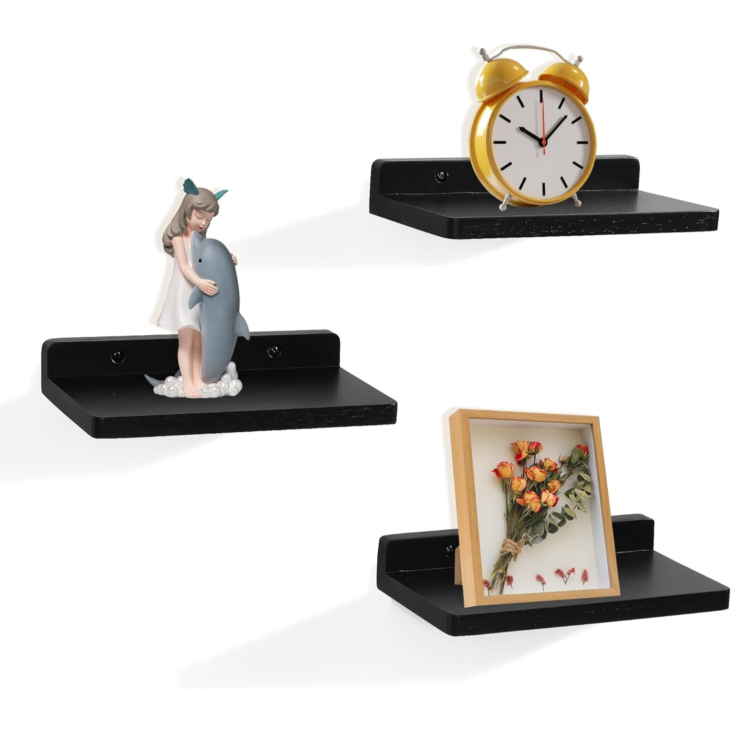 carpentray small floating shelves for wall set of 3 (black)