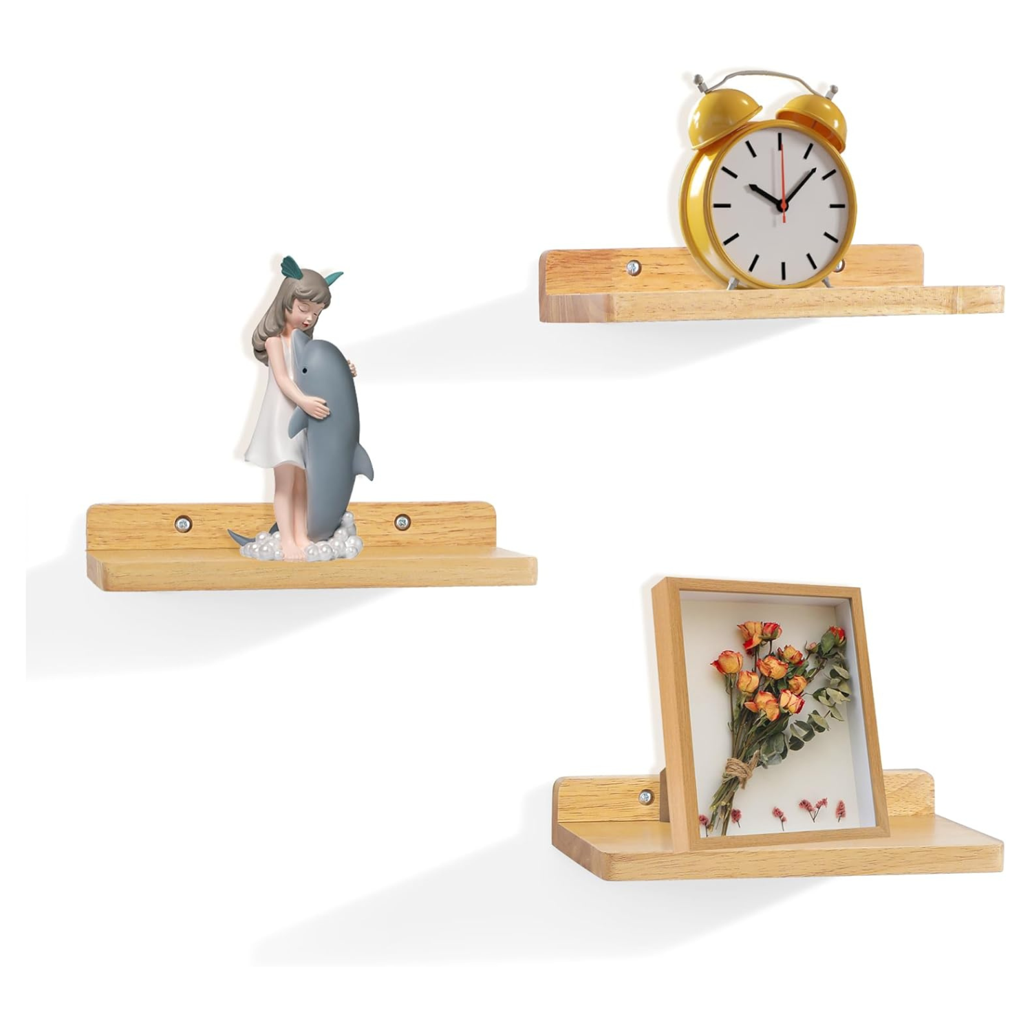 carpentray small floating shelves for wall set of 3 (natural)