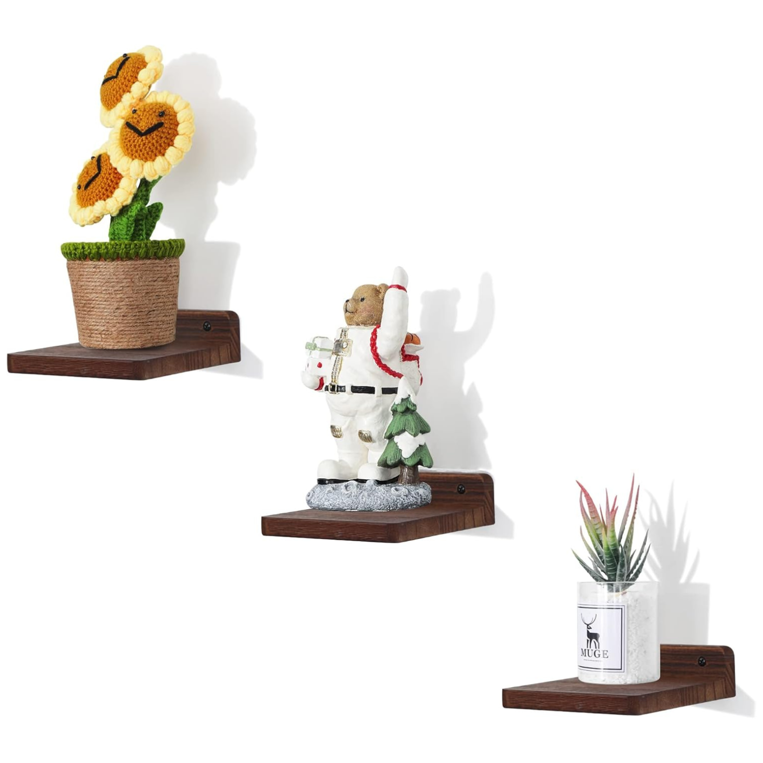 carpentray wooden mini wall shelf set of 3 (brown)