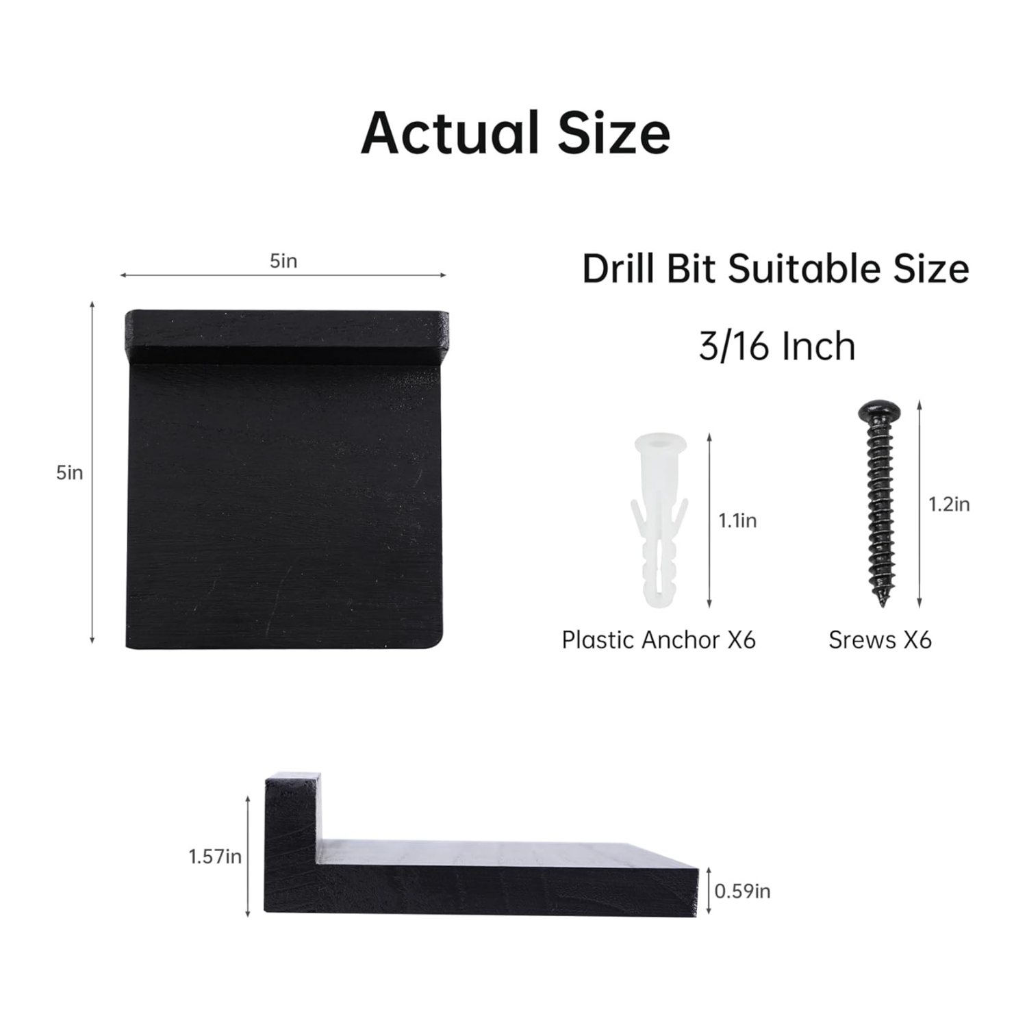 carpentray wooden mini wall shelf set of 3 (black)