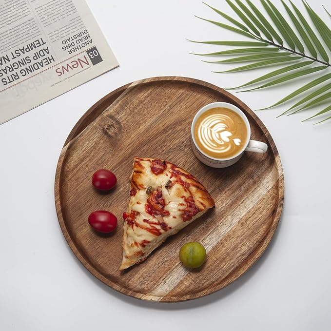 Carpentray Round Wood Tray, Wooden Serving Tray Organizer for Kitchen/Countertop, 11 x 11 x 0.8 inch