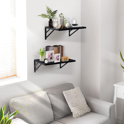 carpentray set of 2 deep floating shelves wall decor shelving (black)