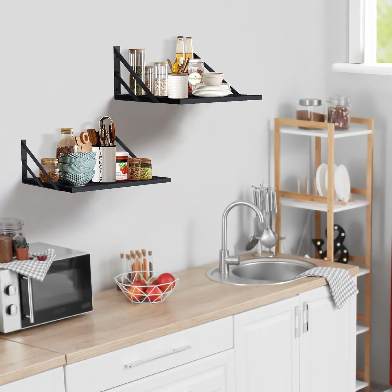 carpentray set of 2 deep floating shelves wall decor shelving (black)