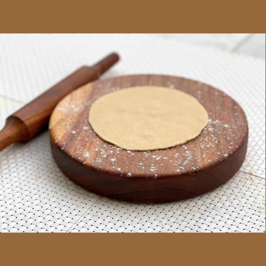 Carpentray Carved from Single Block of Acacia Wood | Reversible Chakla Belan | Chopping Board | No Dyes or Polish - Natural Finish | 9.5 Inch Diameter 2 Inch Thick