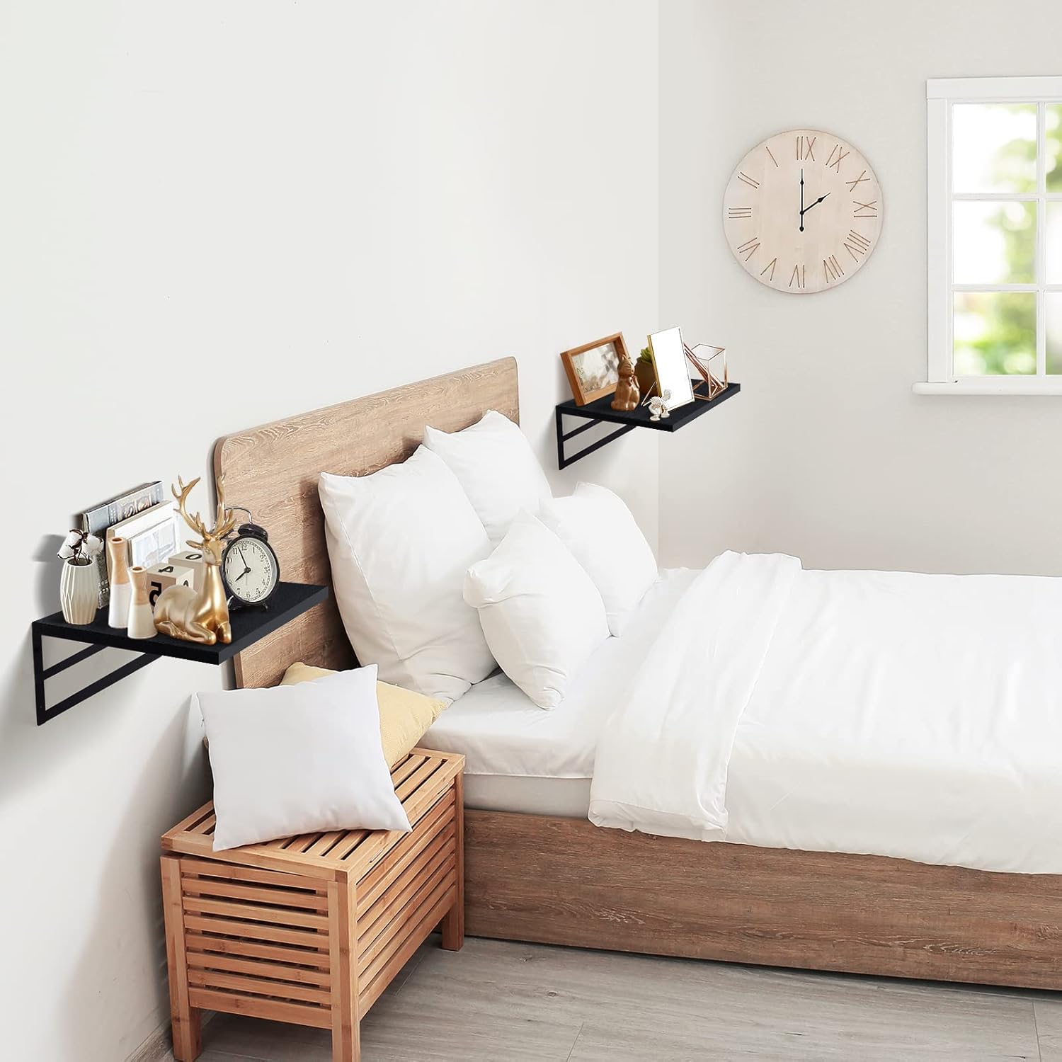 carpentray set of 2 deep floating shelves wall decor shelving (black)
