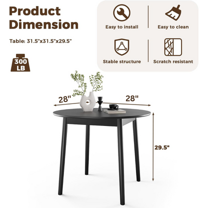 carpentray 28" solid wood round dining table for 4, mid century small kitchen table for 2-4, modern office table for living room, dining room, dinette, easy assembly, space saving, black