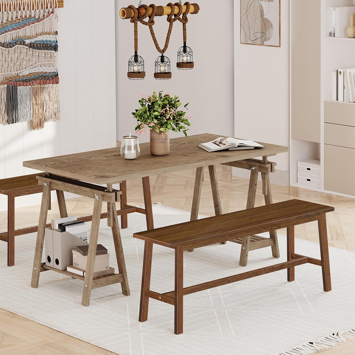 carpentray dining bench, farmhouse kitchen table bench, kitchen & living room furniture, easy to assemble, sturdy and stable,