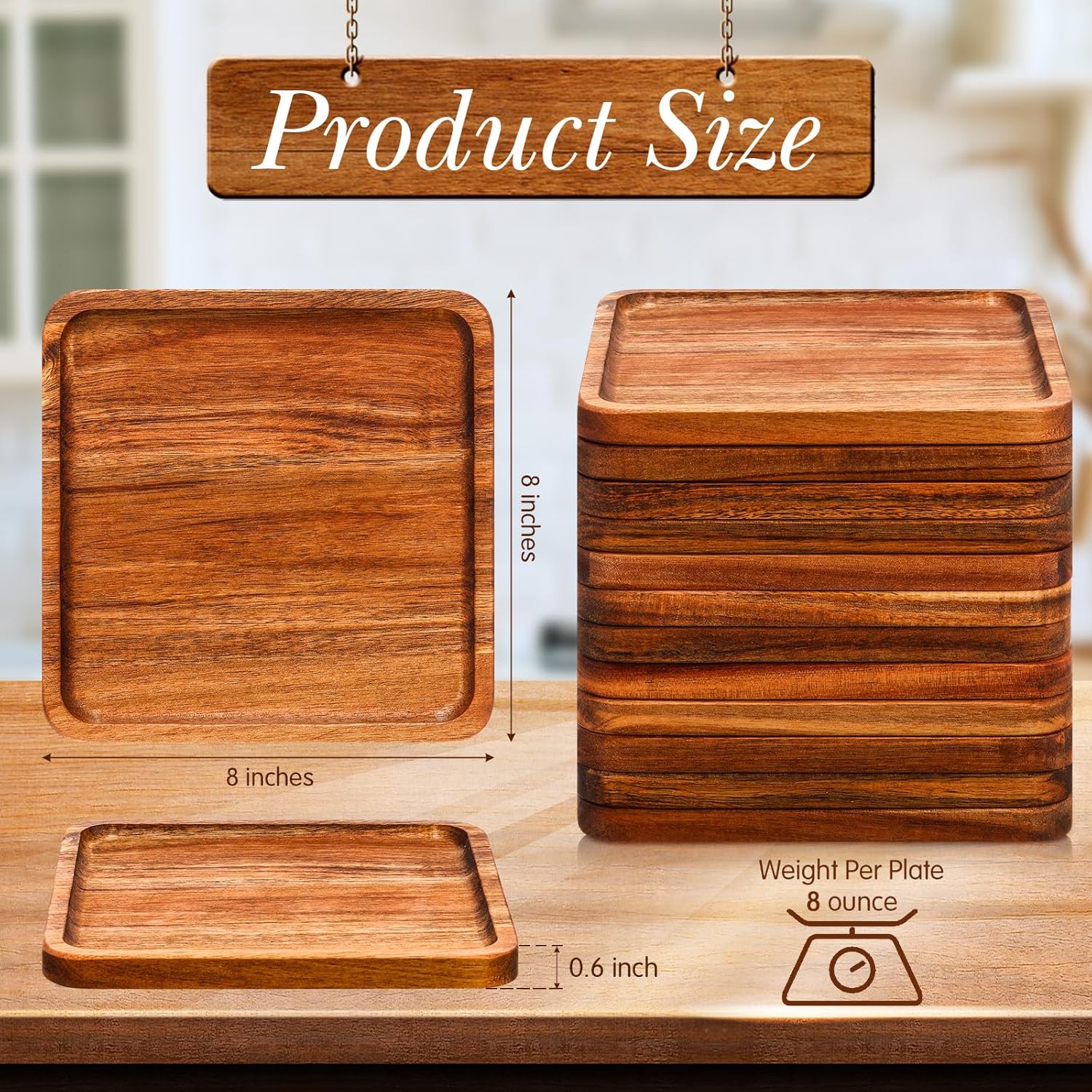 carpentray 12 pcs wooden plates 8 inch square