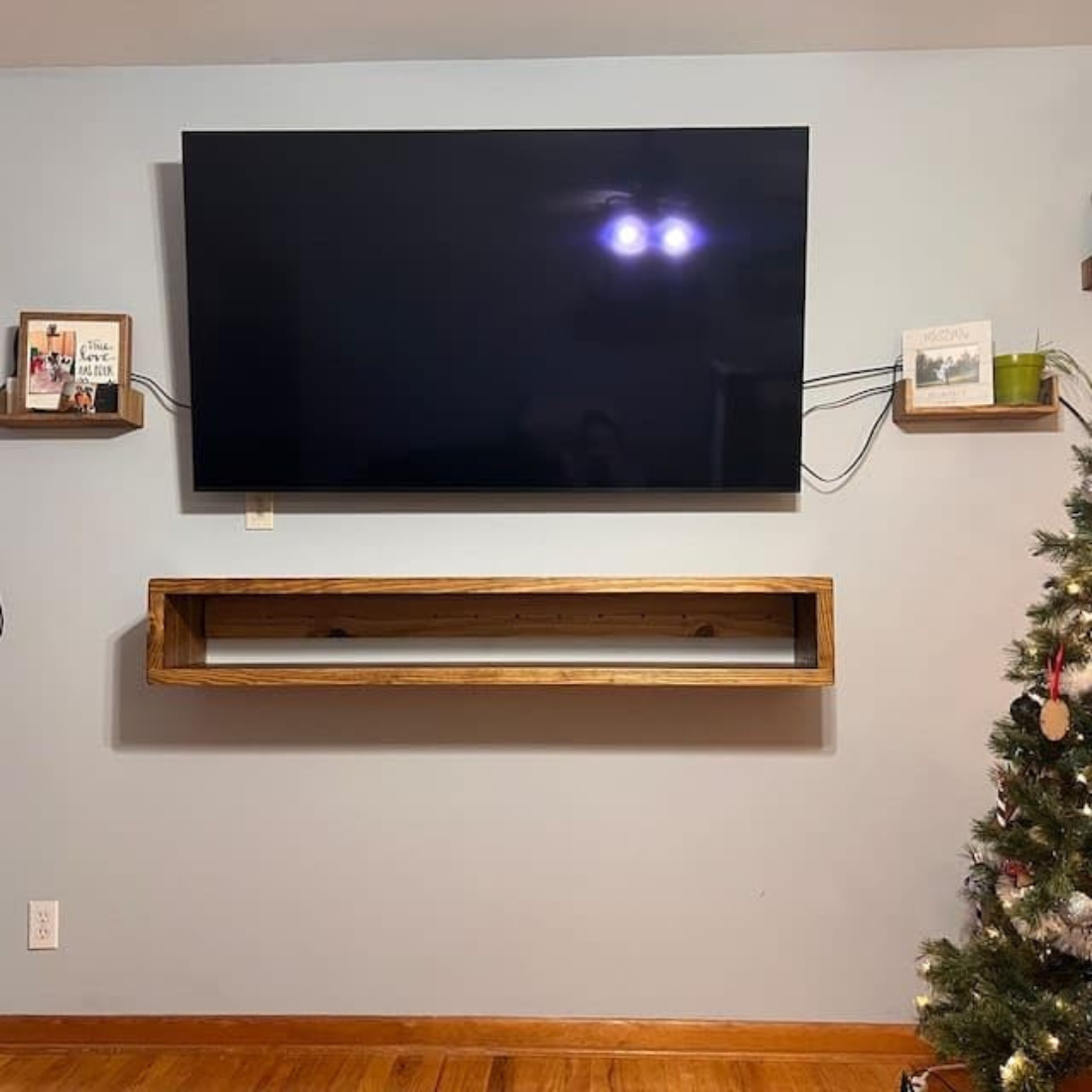 carpentray 90 cm long wooden wall mounted tv unit with wire hole, tv cabinetl, tv cabinet for wall, tv stand unit for living room, set top box stand -tv