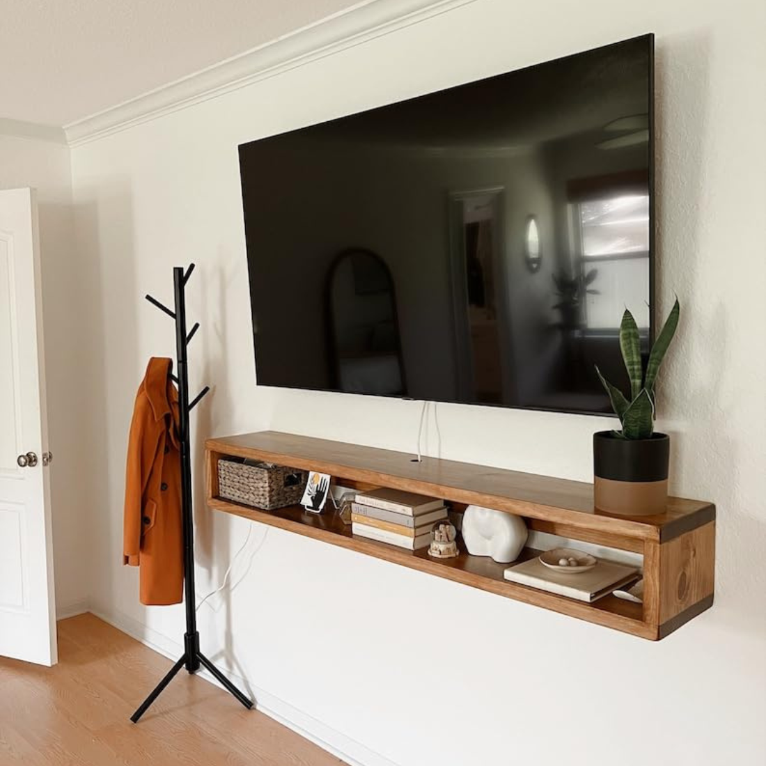carpentray 90 Cm Long Wooden Wall Mounted TV Unit with Wire Hole, TV Cabinetl, TV Cabinet for Wall, TV Stand Unit for Living Room, Set Top Box Stand -TV