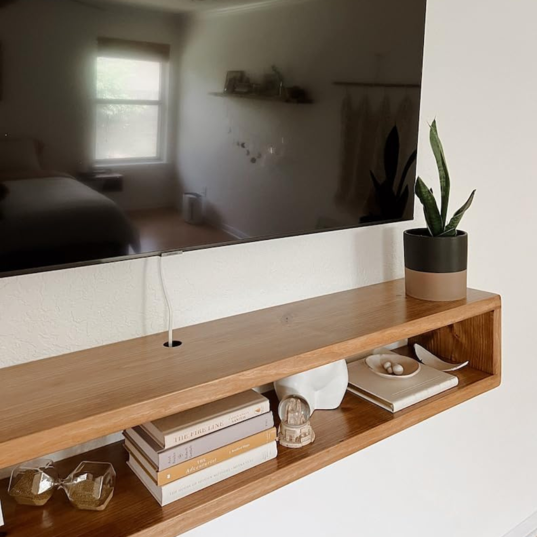 carpentray 90 Cm Long Wooden Wall Mounted TV Unit with Wire Hole, TV Cabinetl, TV Cabinet for Wall, TV Stand Unit for Living Room, Set Top Box Stand -TV