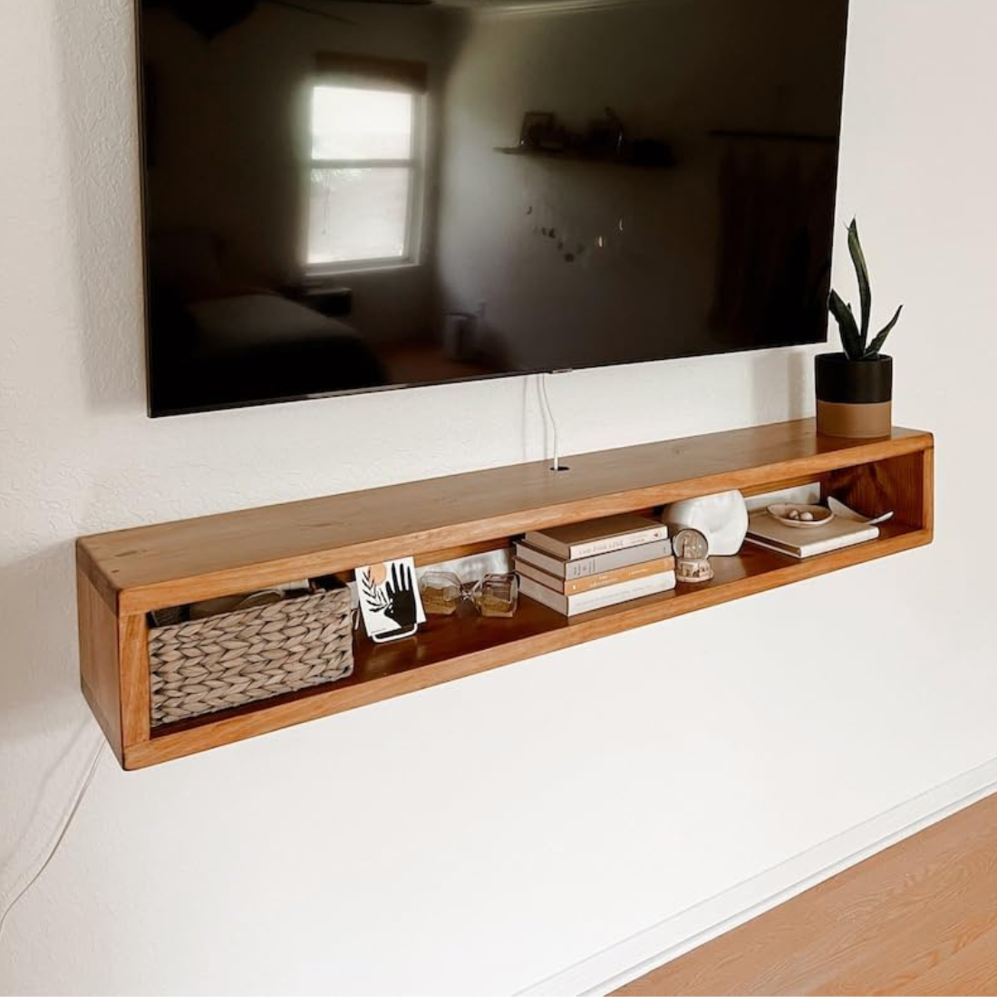 carpentray 90 Cm Long Wooden Wall Mounted TV Unit with Wire Hole, TV Cabinetl, TV Cabinet for Wall, TV Stand Unit for Living Room, Set Top Box Stand -TV