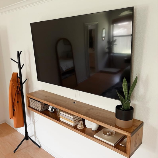 carpentray 90 Cm Long Wooden Wall Mounted TV Unit with Wire Hole, TV Cabinetl, TV Cabinet for Wall, TV Stand Unit for Living Room, Set Top Box Stand -TV