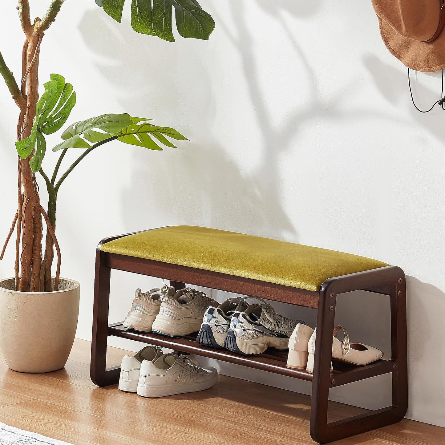 Carpentray Shoe Rack Entryway Shoe Storage Bench, End of Bed Bench