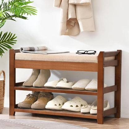 carpentray shoe rack bench with cushion, entryway bench