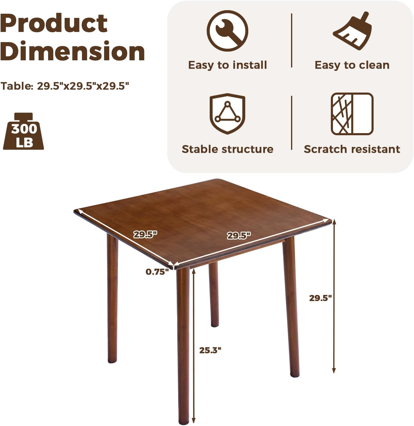 carpentray 29.5" solid wood dining table, modern small dining table