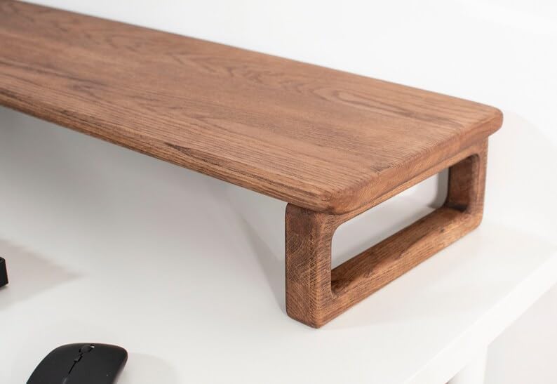 120cm Long Wooden Monitor Stand Riser Keyboard Storage, Desktop Organizer for Computer and Laptop, Home Office and Study Desk (D-Brown, 120cm Long)