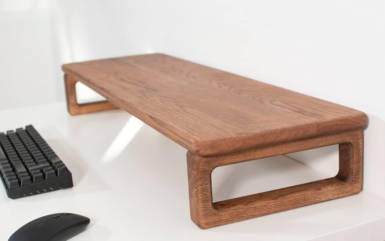 120cm Long Wooden Monitor Stand Riser Keyboard Storage, Desktop Organizer for Computer and Laptop, Home Office and Study Desk (D-Brown, 120cm Long)