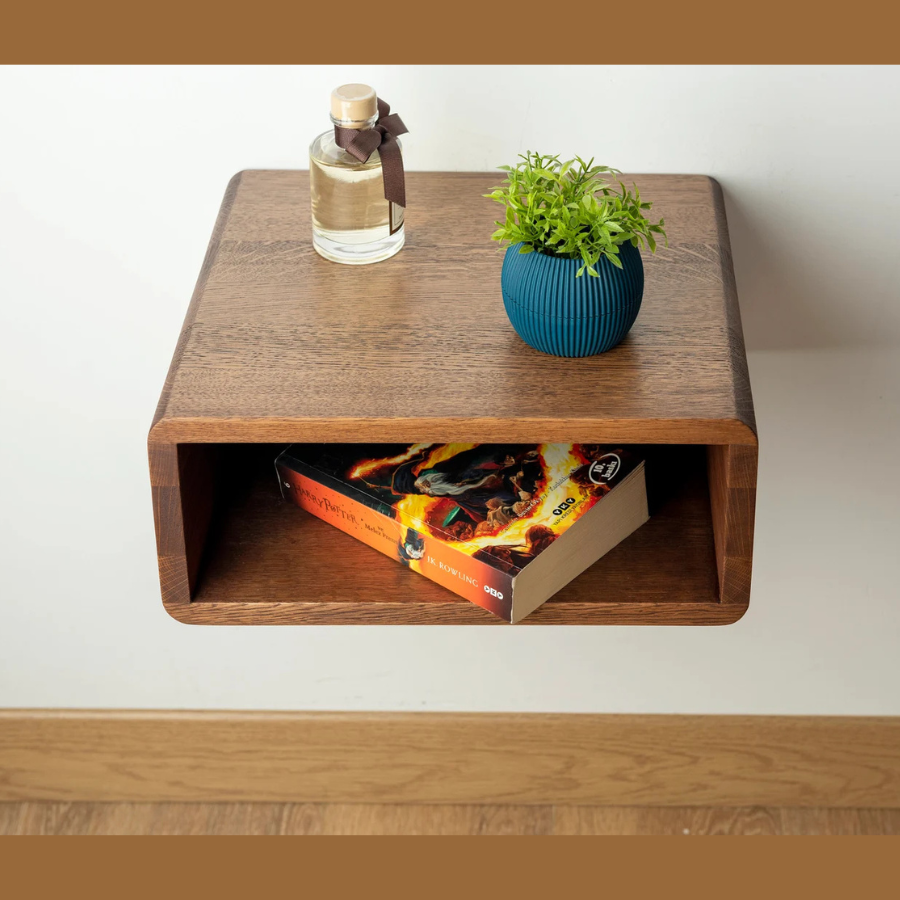 carpentray 12x12 inch wooden wall bedside table (dark brown)