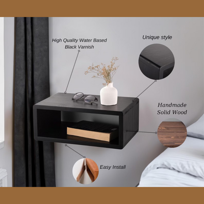 carpentray wooden black wall bedside table
