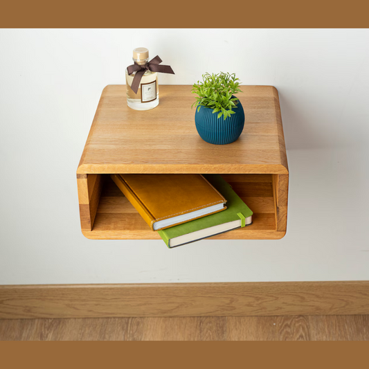 Carpentray 12x12 inch Wooden Wall Bedside Table (Light Brown)